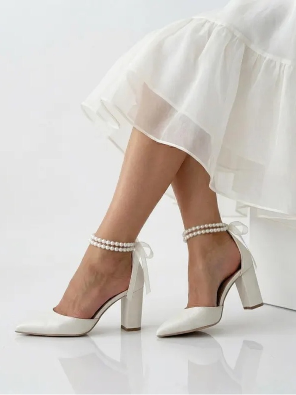 Pelino - Pearl Bridal Shoes White Block Heel Wedding Pumps